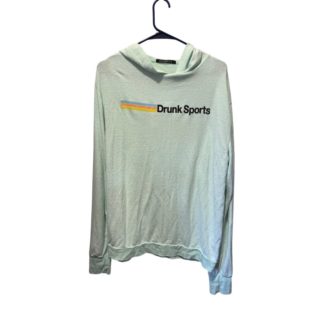 Wildfox Long Sleeve Hooded Pullover w/Front Graphic - Drunk Sports Size L
